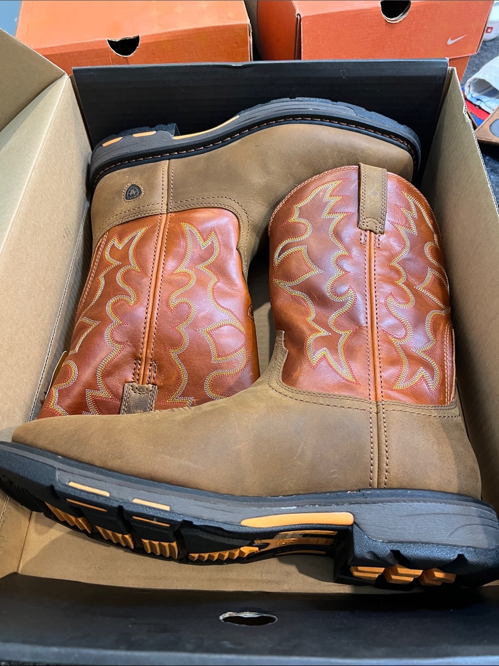 Ariat Brown and Tan Two-Tone Western Work Boots
